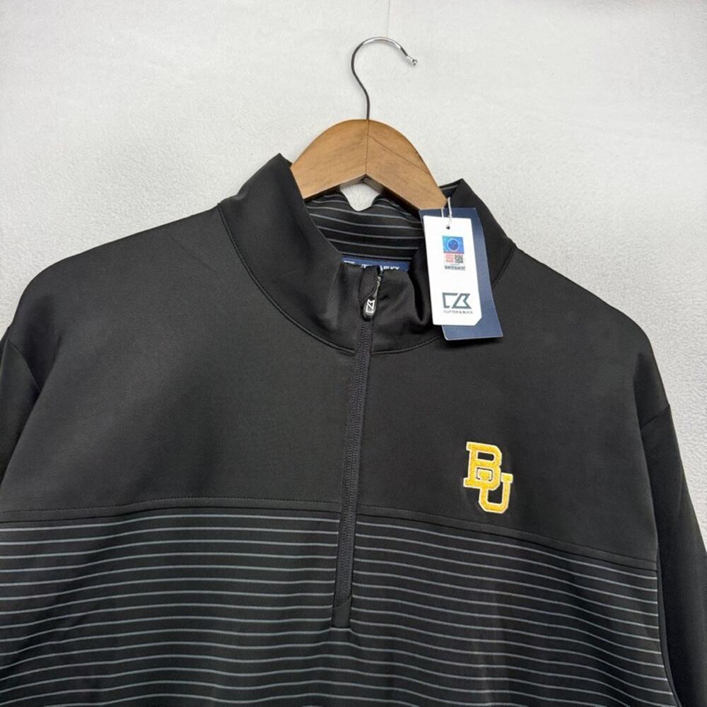 Baylor University Quarter Zip Men's Large Tall Black Embroidered Striped NEW